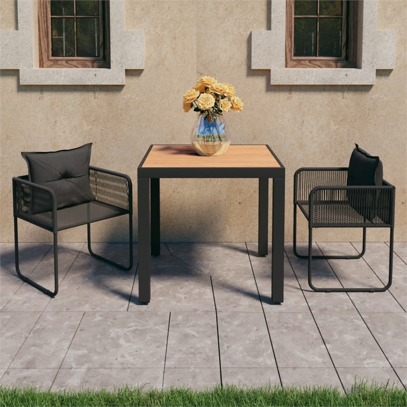 Afuera Living 3 Piece PVC Rattan Durable Patio Dining Set in Black