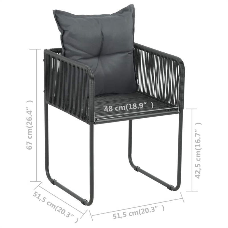 Afuera Living 3 Piece PVC Rattan Durable Patio Dining Set in Black
