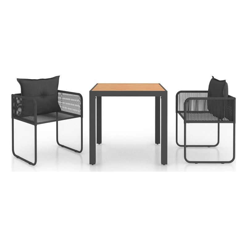 Afuera Living 3 Piece PVC Rattan Durable Patio Dining Set in Black