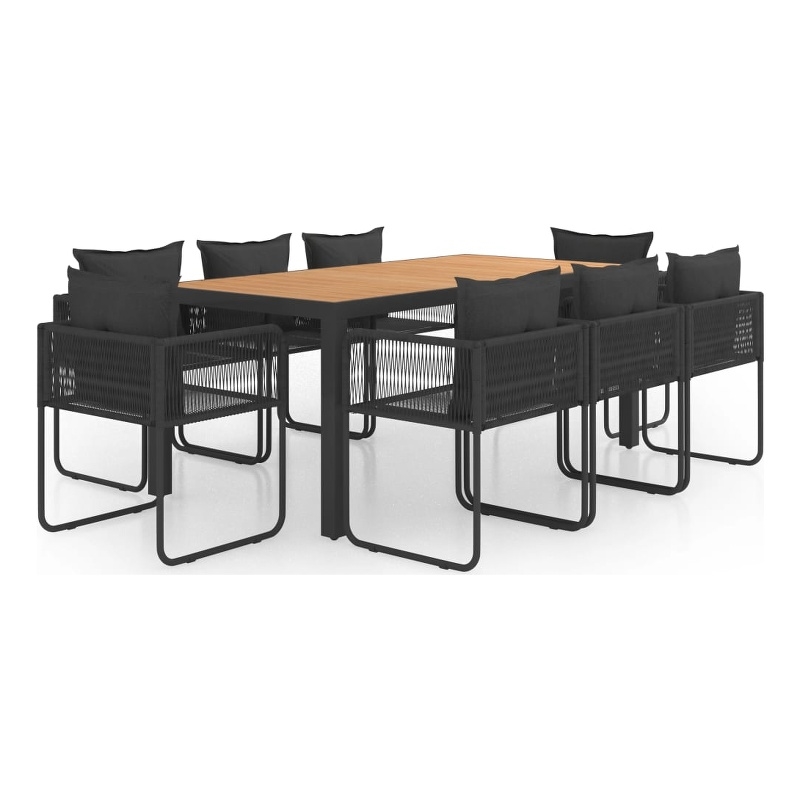 Afuera Living PVC Rattan Large Foldable Garden Dining Set in Black