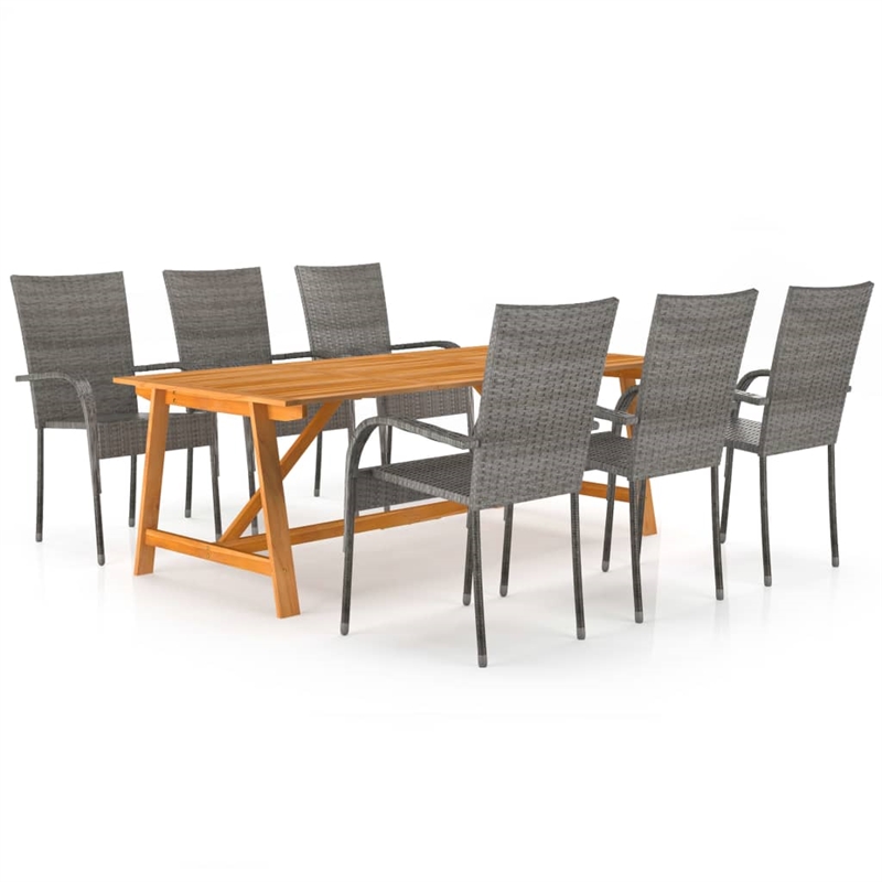 Afuera Living Solid Acacia Wood Large Stackable Dining Set in Gray