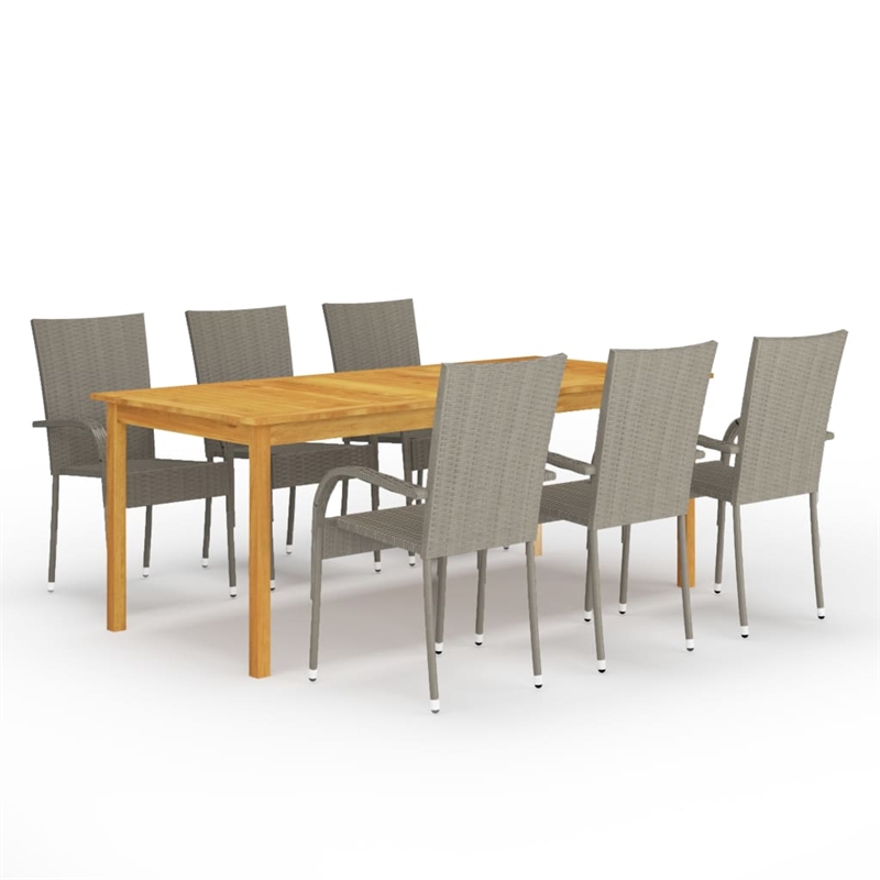 Afuera Living Solid Acacia Wood Large Stackable Dining Set in Gray