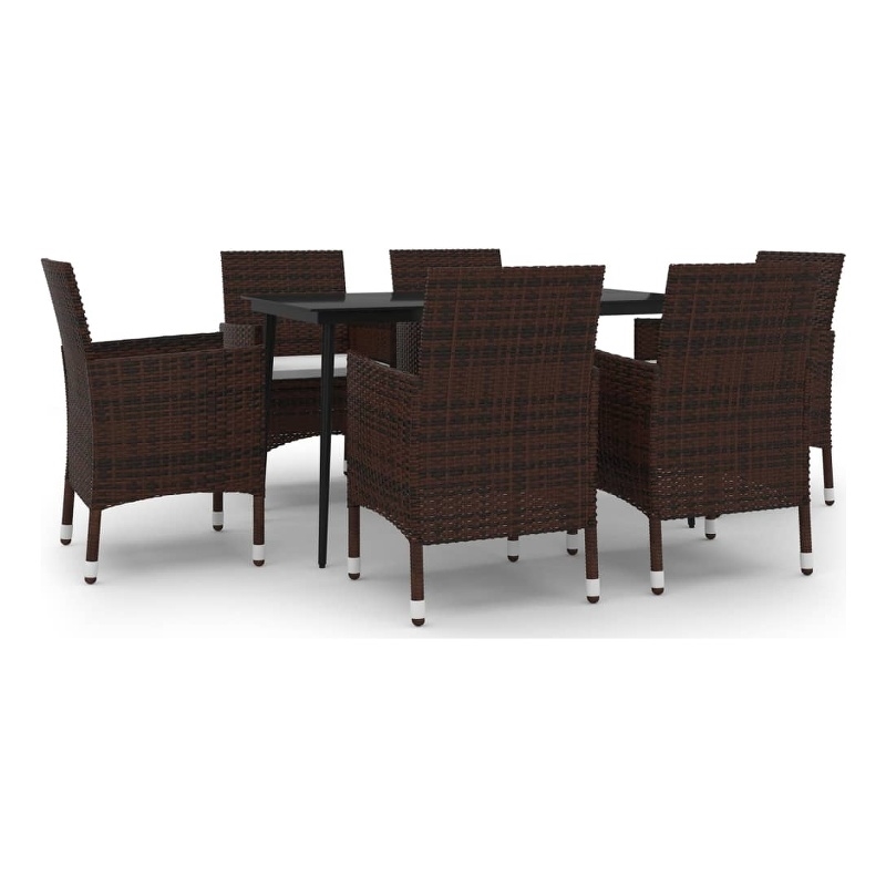 Afuera Living PE Rattan & Glass Large Garden Dining Set in Brown
