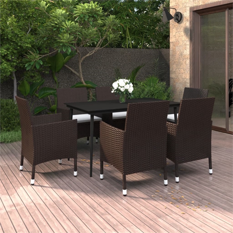 Afuera Living PE Rattan & Glass Large Garden Dining Set in Brown
