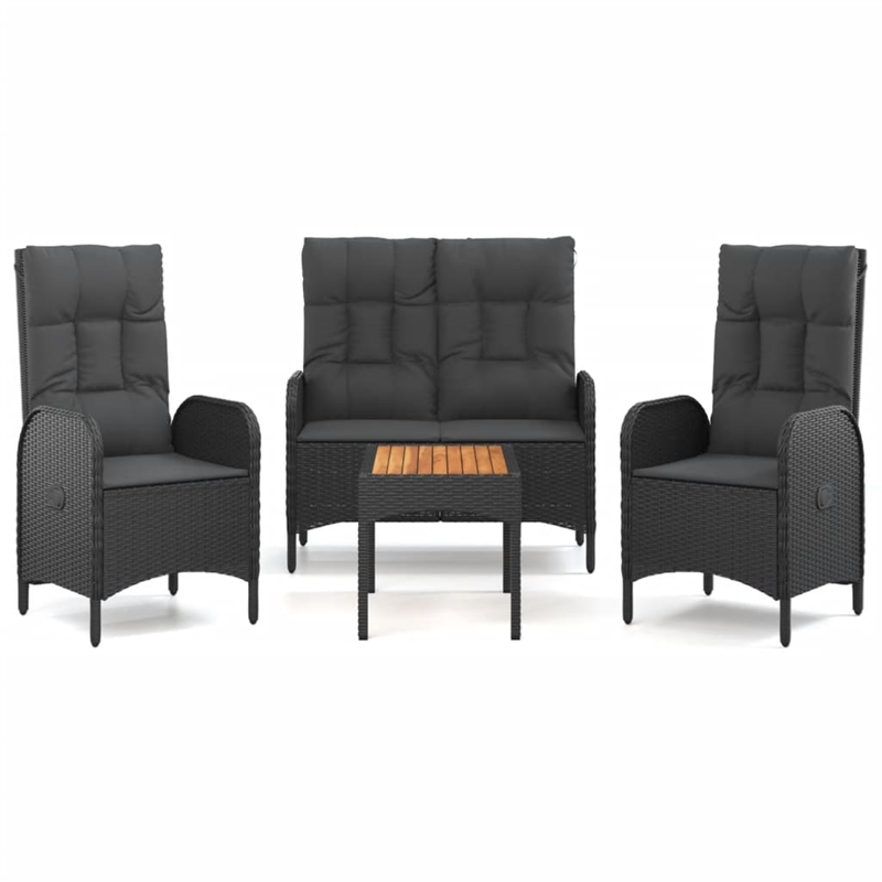 Afuera Living Poly Rattan 4-Piece Set Garden Dining Set in Black
