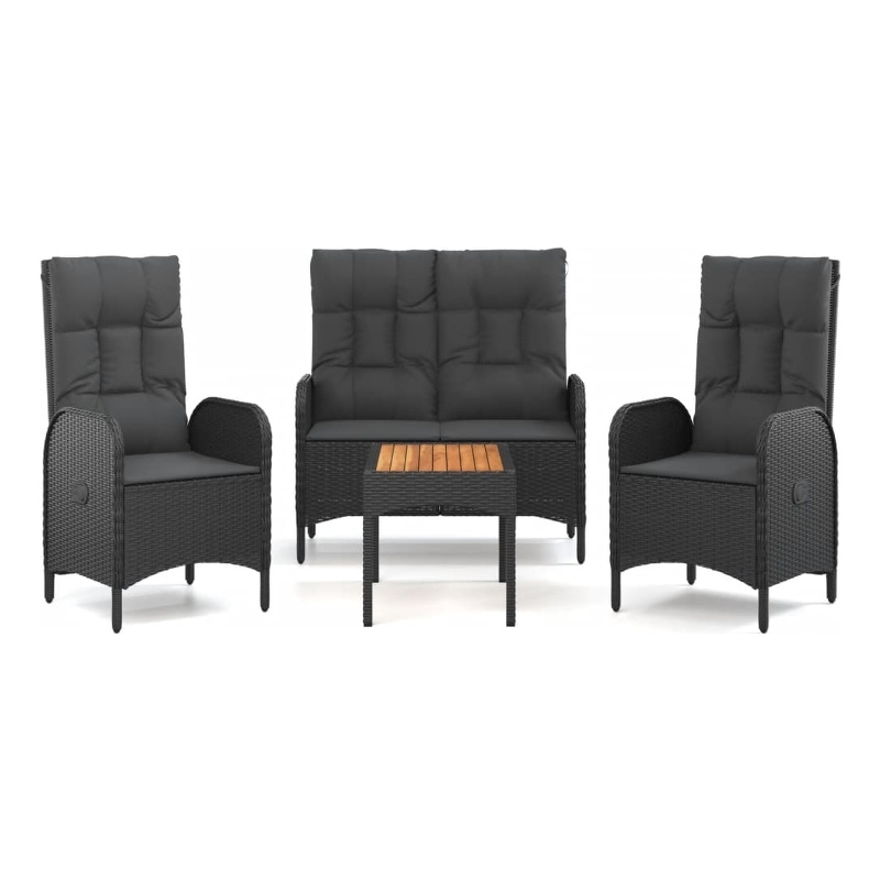 Afuera Living Poly Rattan 4-Piece Set Garden Dining Set in Black