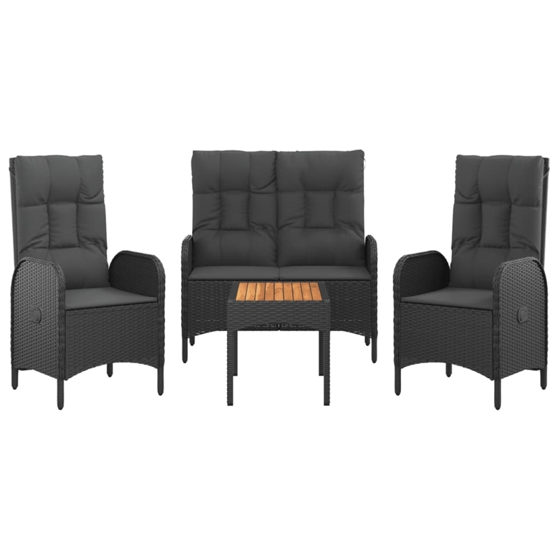 Afuera Living Poly Rattan 4-Piece Set Garden Dining Set in Black