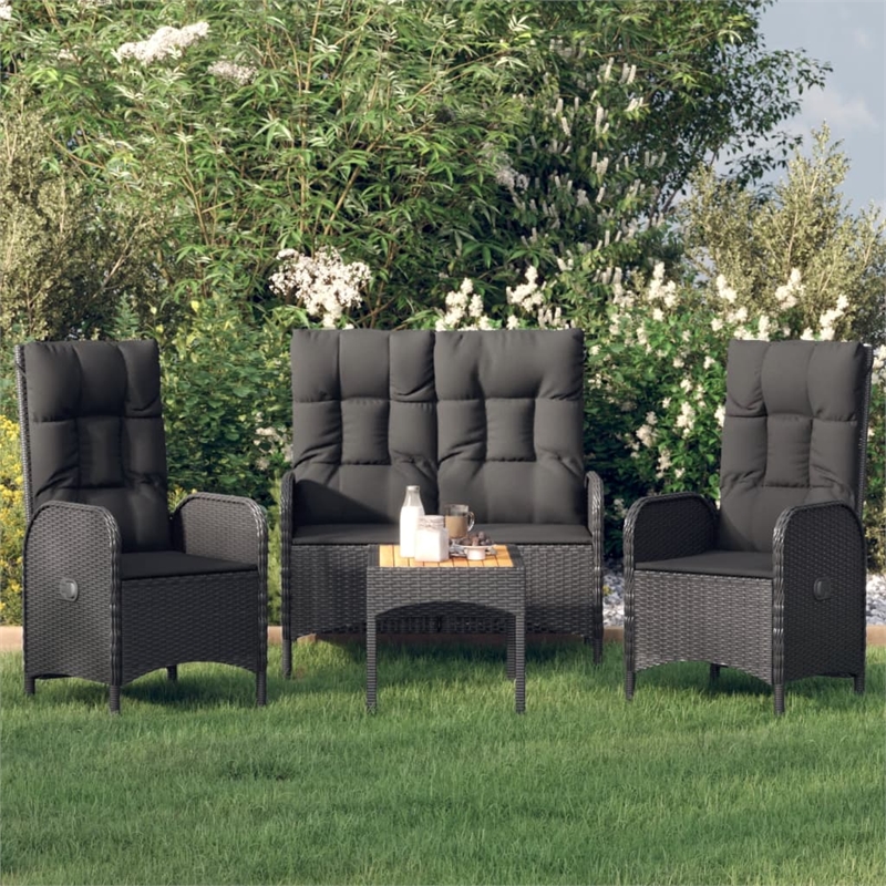 Afuera Living Poly Rattan 4-Piece Set Garden Dining Set in Black