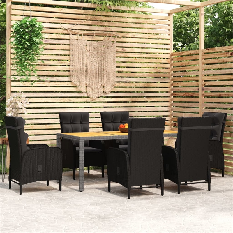 Afuera Living 7 Piece Garden Dining Set in Black Poly Rattan