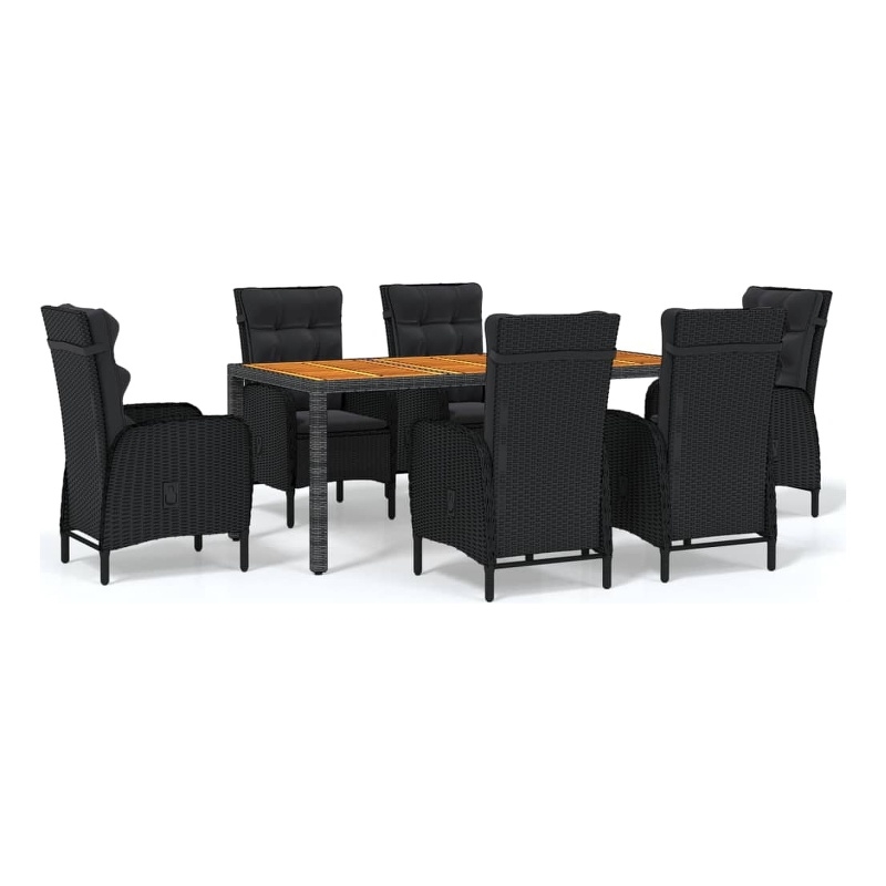 Afuera Living 7 Piece Garden Dining Set in Black Poly Rattan