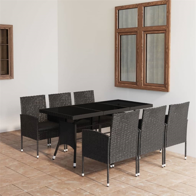 Afuera Living PE Rattan Large Durable Garden Dining Set in Black
