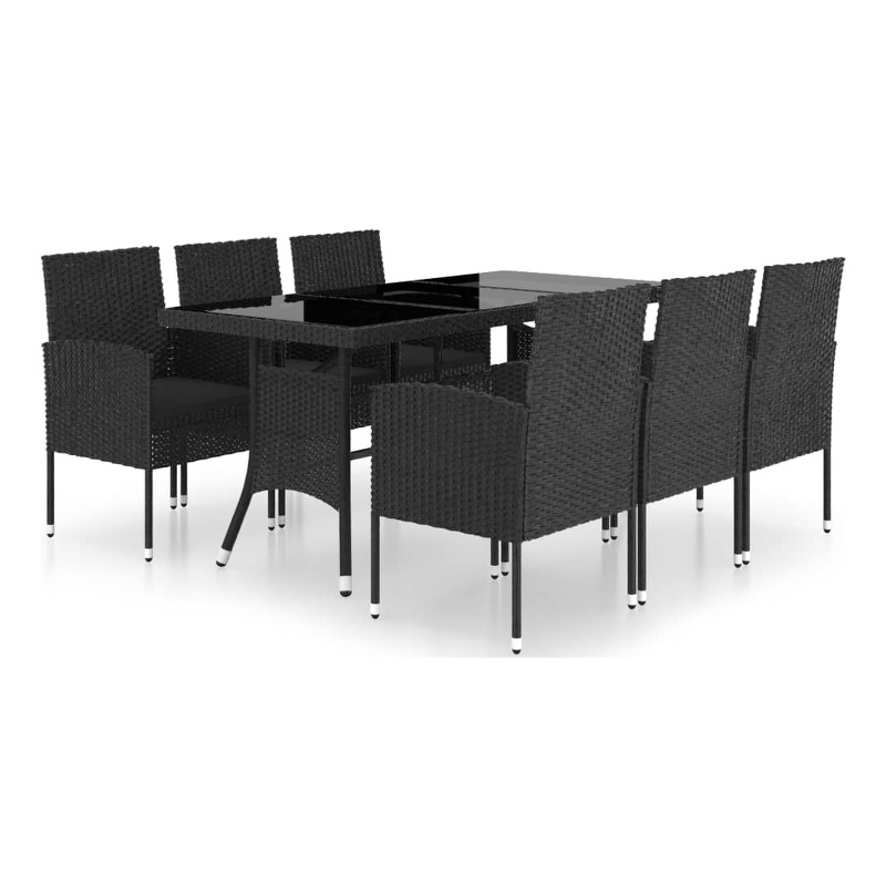 Afuera Living PE Rattan Large Durable Garden Dining Set in Black