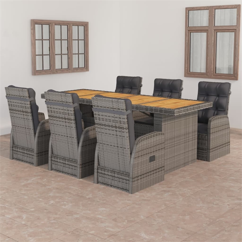 Afuera Living Outdoor 7 Piece Dining Set in Gray Poly Rattan
