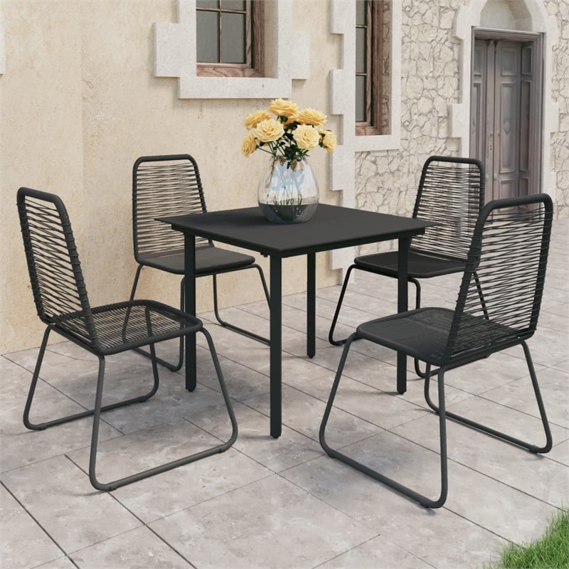 Afuera Living 5 Piece PVC Rattan Lightweight Dining Set in Black