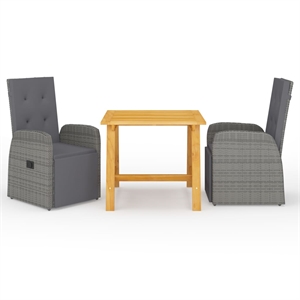 Afuera Living Solid Acacia Wood 3 Piece Garden Dining Set in Gray