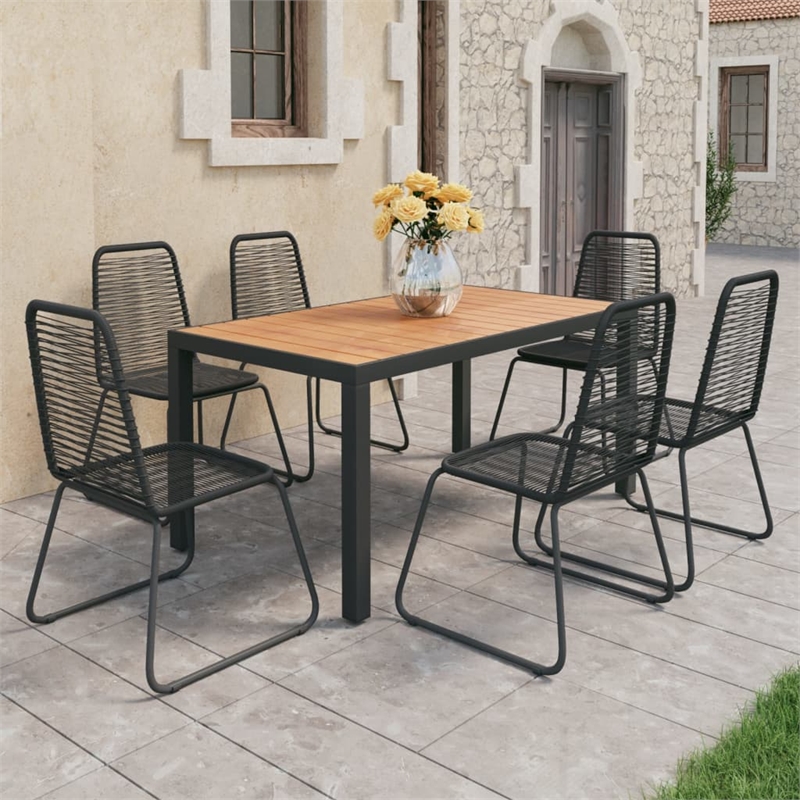Afuera Living PVC Rattan Standard Durable Dining Set in Black/Brown