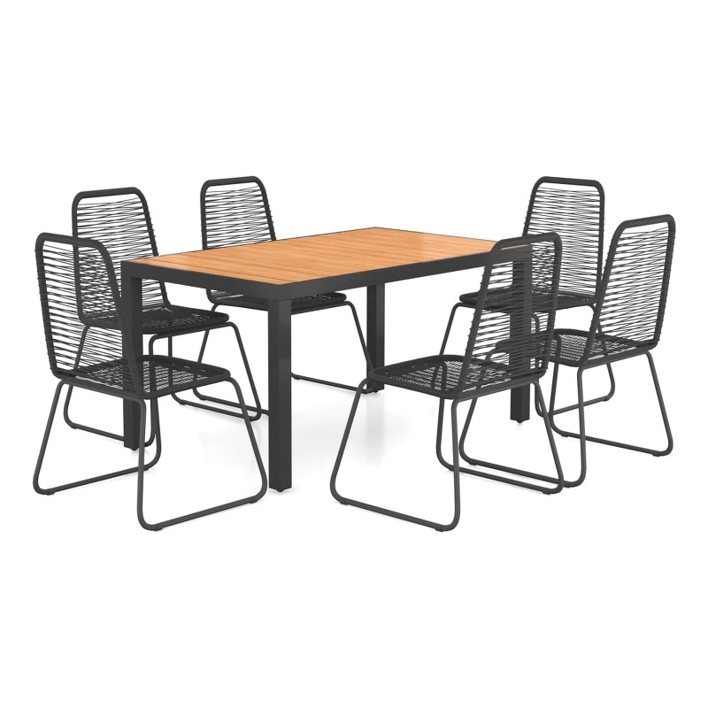 Afuera Living PVC Rattan Standard Durable Dining Set in Black/Brown
