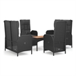 Afuera Living Poly Rattan Five Piece Set Garden Dining Set in Black