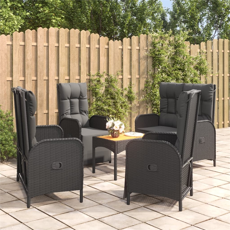 Afuera Living Poly Rattan Five Piece Set Garden Dining Set in Black