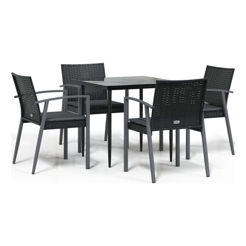 Afuera Living Poly Rattan Medium Durable Garden Dining Set in Black