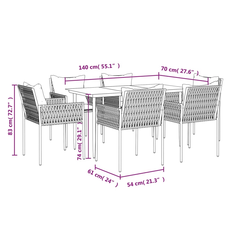 Afuera Living Poly Rattan Medium Durable Garden Dining Set in Black