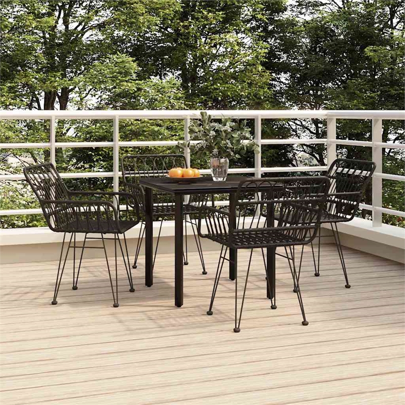 Afuera Living Poly Rattan/Tempered Glass Garden Dining Set in Black