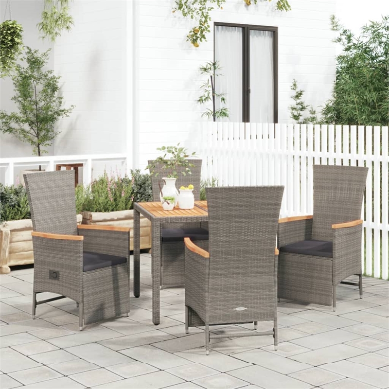 Afuera Living Contemporary Synthetic Poly Rattan Garden Dining Set in Gray