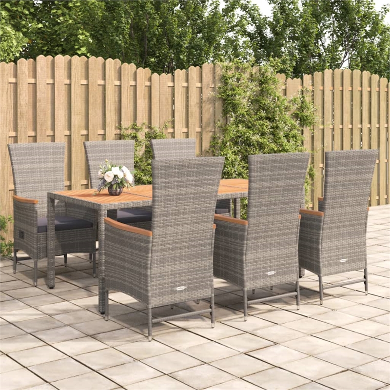 Afuera Living Contemporary Synthetic Poly Rattan 7 PC Garden Dining Set in Gray