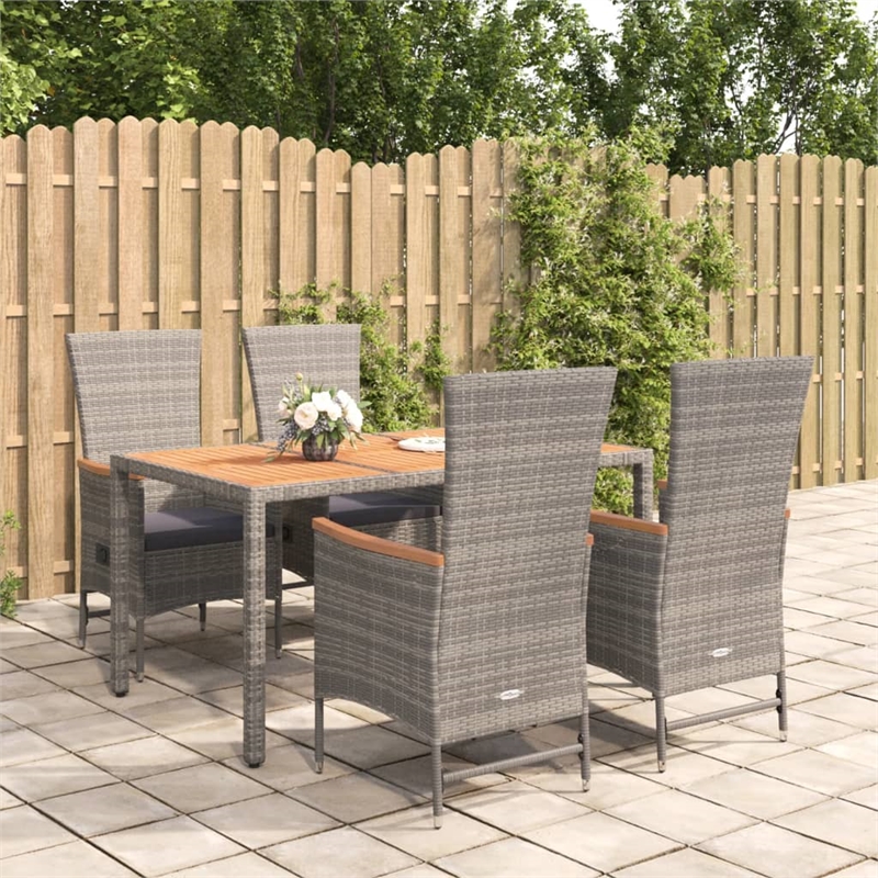 Afuera Living Contemporary Synthetic Poly Rattan Garden Dining Set in Gray