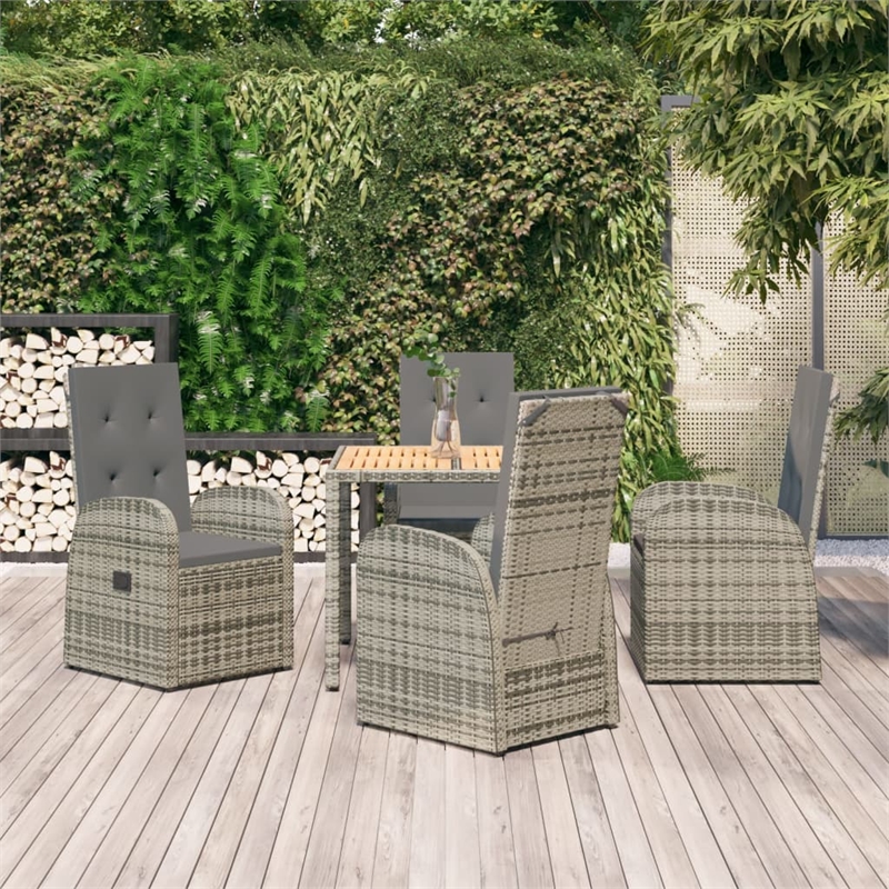 Afuera Living Contemporary Synthetic Poly Rattan Garden Dining Set in Gray