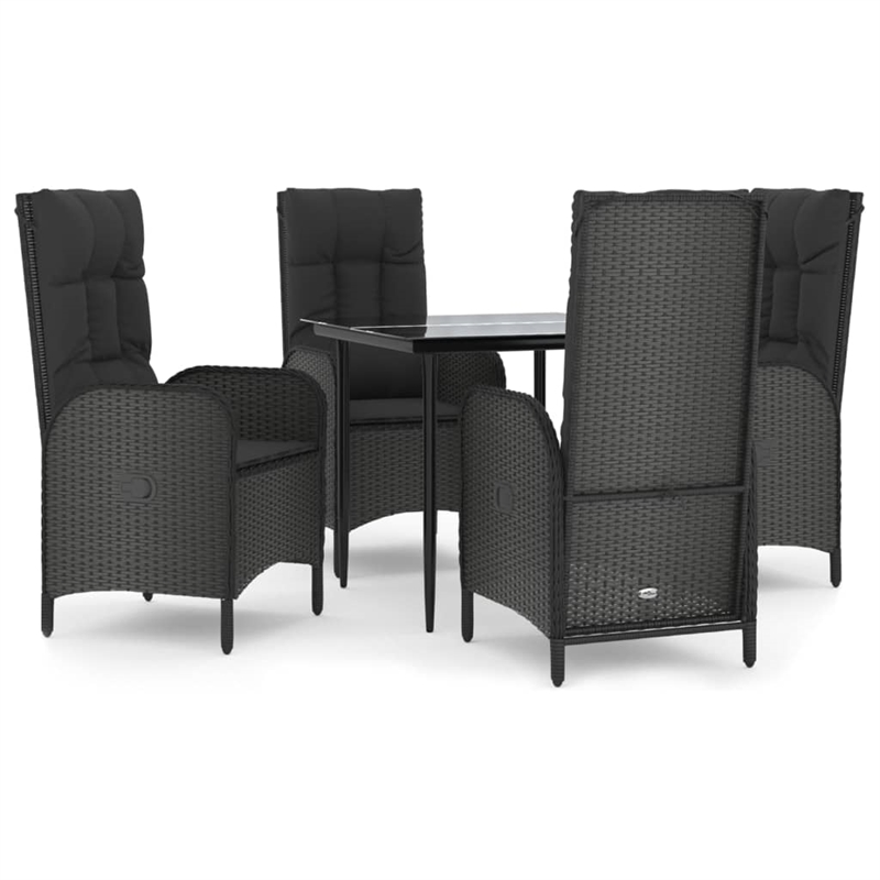Afuera Living Contemporary Synthetic Poly Rattan Patio Dining Set in Black