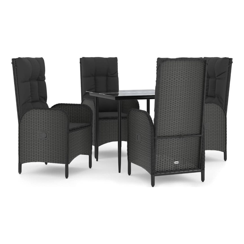 Afuera Living Contemporary Synthetic Poly Rattan Patio Dining Set in Black