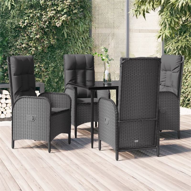 Afuera Living Contemporary Synthetic Poly Rattan Patio Dining Set in Black