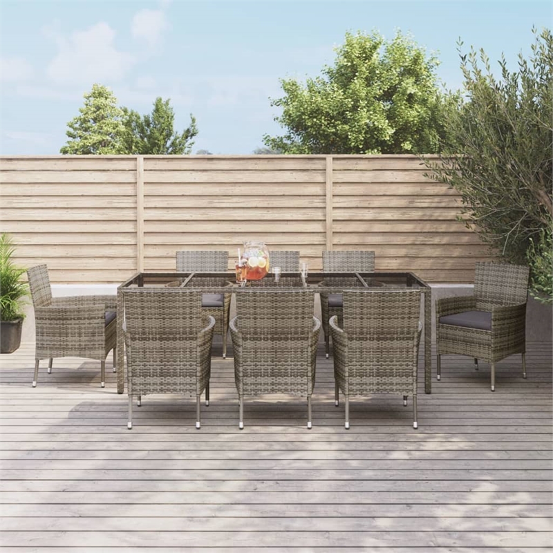 Afuera Living Synthetic Poly Rattan 9 Piece Patio Dining Set in Gray