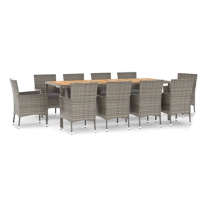 Afuera Living Contemporary Synthetic Poly Rattan 11PC Garden Dining Set in Gray