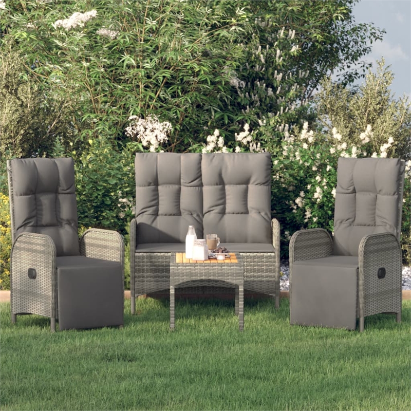 Afuera Living Contemporary Synthetic Poly Rattan Garden Dining Set in Gray
