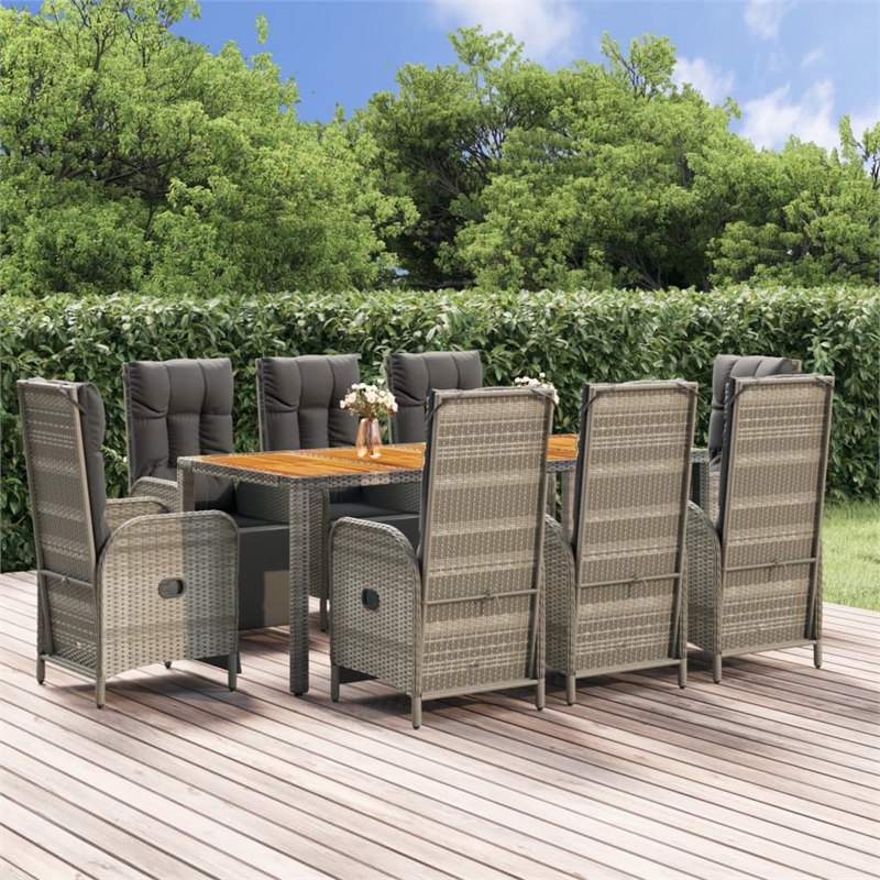 Afuera Living Contemporary Synthetic Poly Rattan Garden Dining Set in Gray
