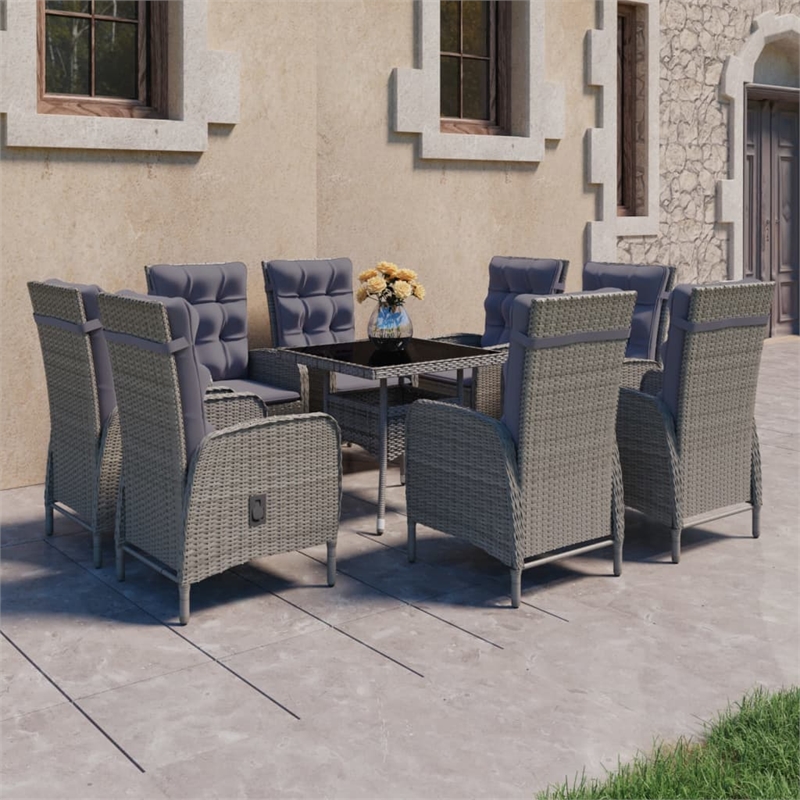 Afuera Living Contemporary Synthetic Poly Rattan Garden Dining Set in Gray