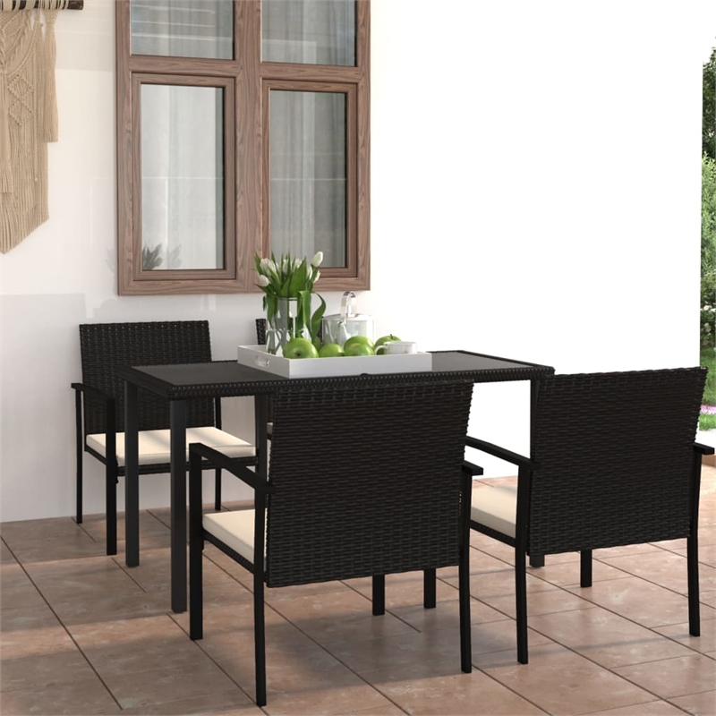 Afuera Living Contemporary Synthetic Poly Rattan Dining Set in Black/Cream