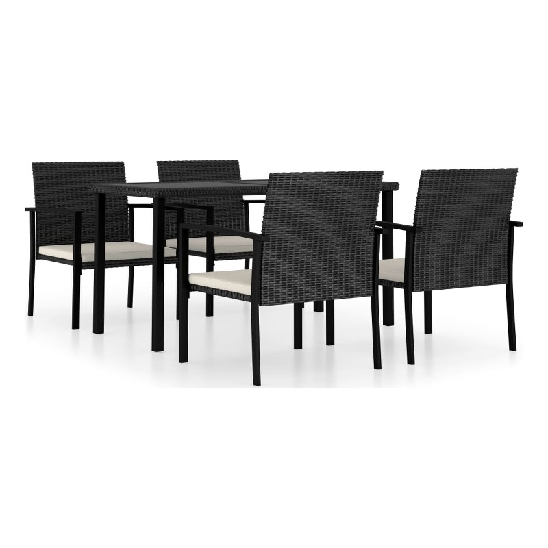 Afuera Living Contemporary Synthetic Poly Rattan Dining Set in Black/Cream