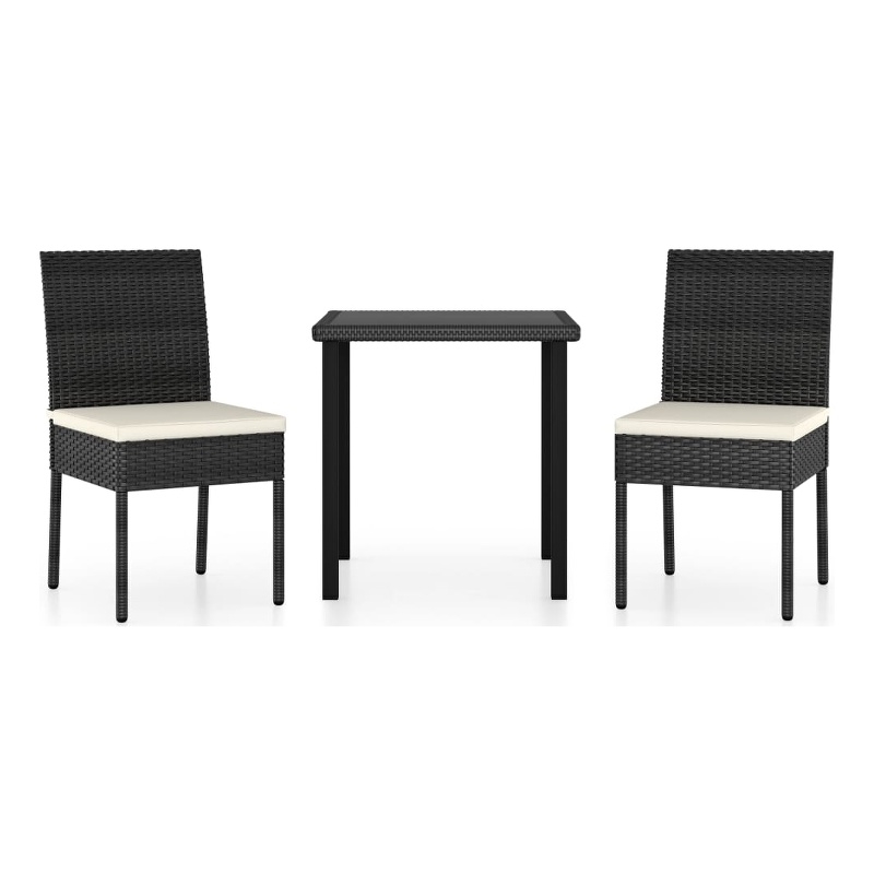 Afuera Living Contemporary Synthetic Poly Rattan Dining Set in Black/Cream