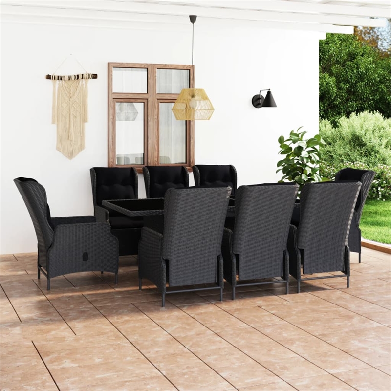 Afuera Living Contemporary Synthetic Poly Rattan Outdoor Dining Set in Dark Gray