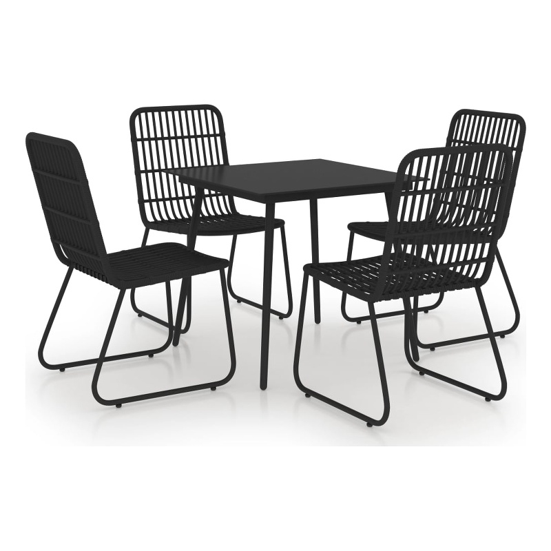 Afuera Living Contemporary Synthetic Poly Rattan Dining Set in Black