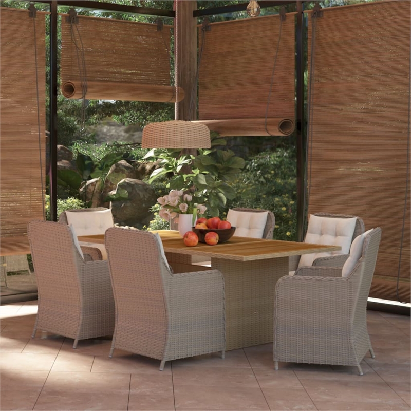 Afuera Living Contemporary Synthetic Poly Rattan Dining Set in Brown/Cream White