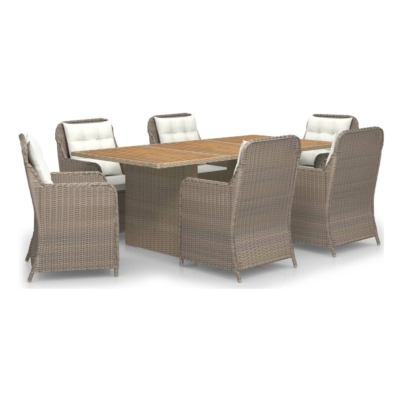 Afuera Living Contemporary Synthetic Poly Rattan Dining Set in Brown/Cream White