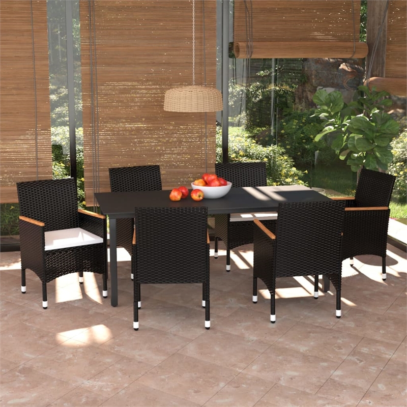 Afuera Living Contemporary Synthetic Poly Rattan Dining Set in Black/Cream White
