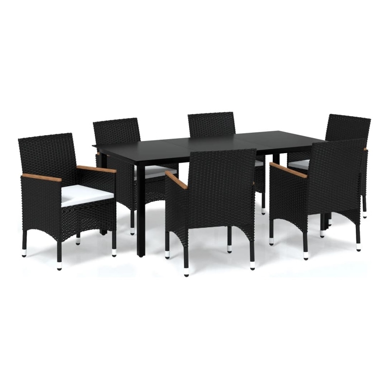 Afuera Living Contemporary Synthetic Poly Rattan Dining Set in Black/Cream White