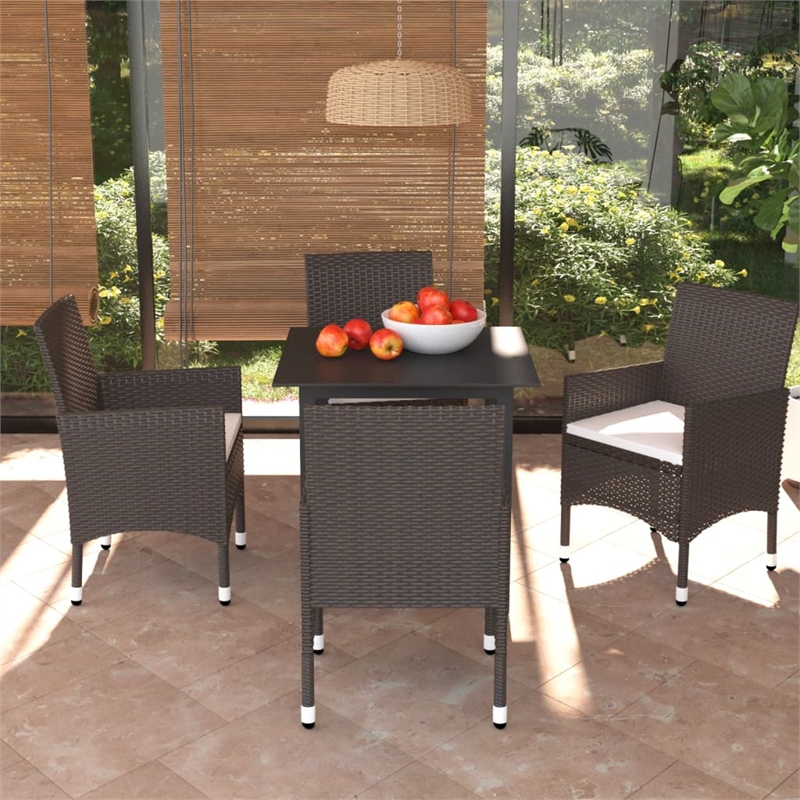 Afuera Living Contemporary Synthetic Poly Rattan Dining Set in Brown/Cream White