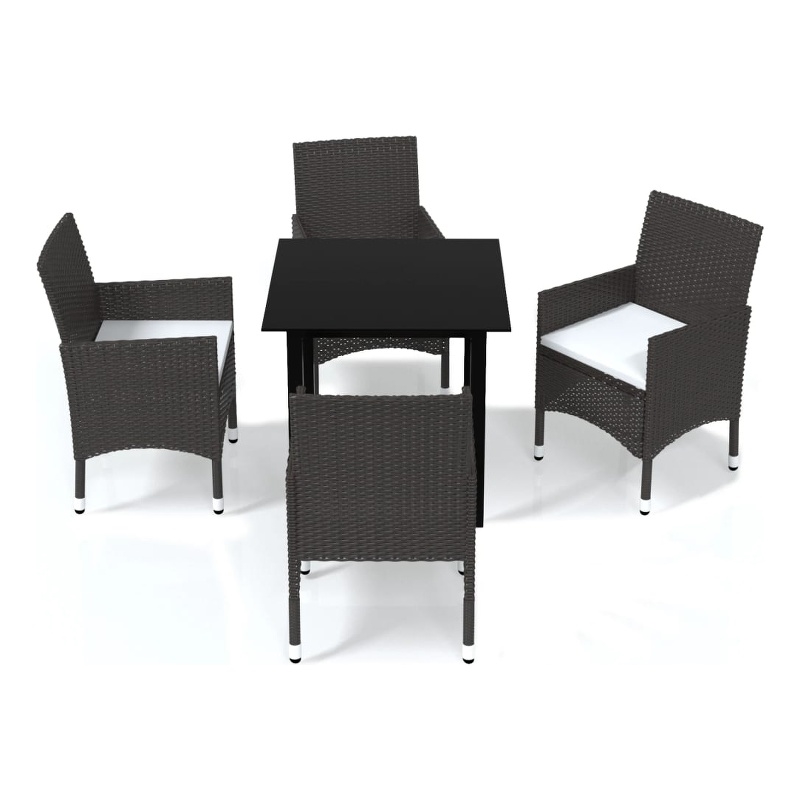 Afuera Living Contemporary Synthetic Poly Rattan Dining Set in Brown/Cream White