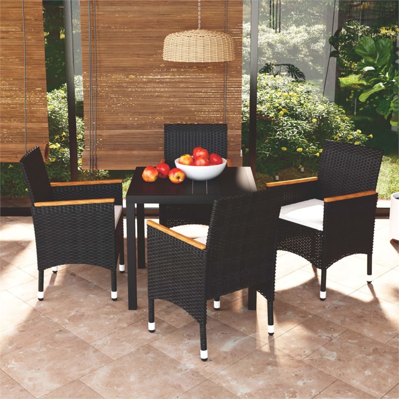 Afuera Living Contemporary Synthetic Poly Rattan Dining Set in Black/Cream White